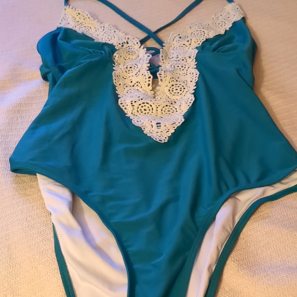 Teal Lace One-Piece Swimsuit